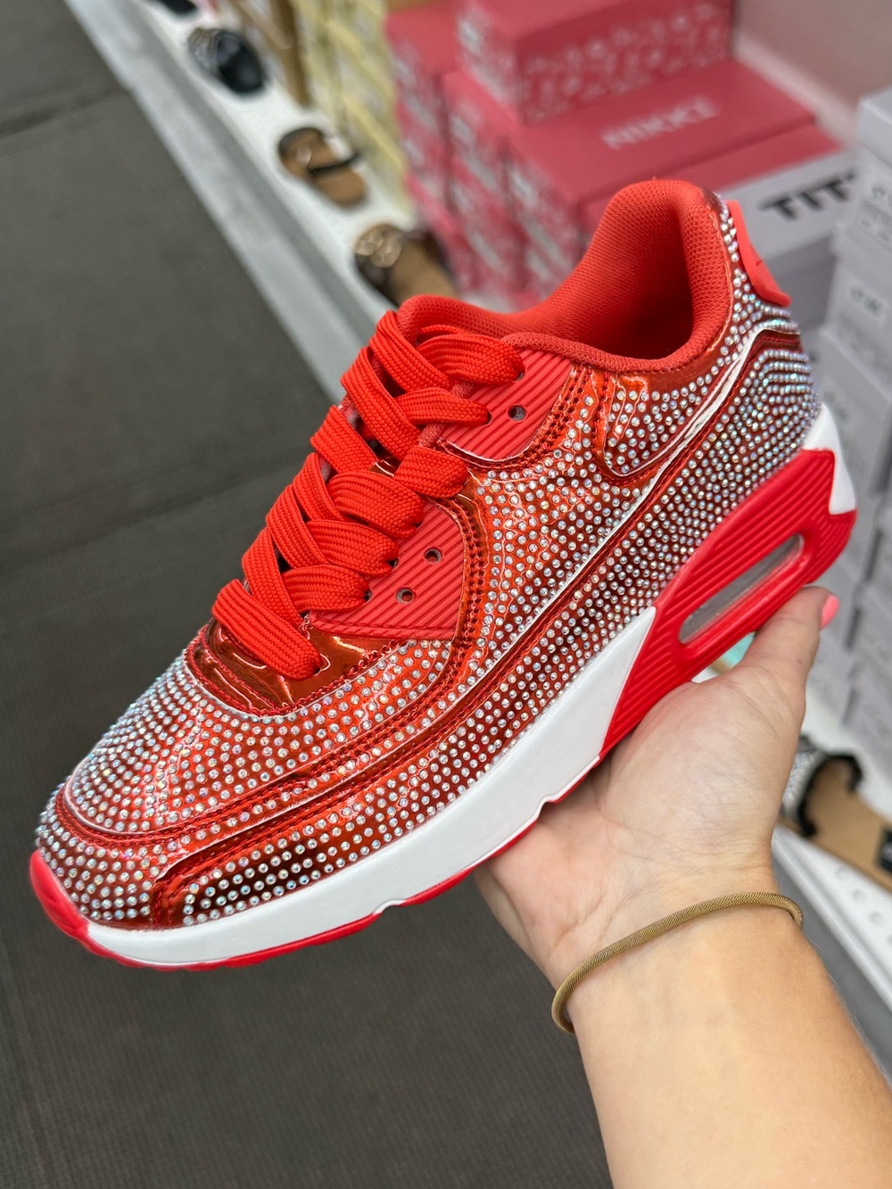 QUEEN Red Rhinestoned Sneaker - Picture 5 of 7